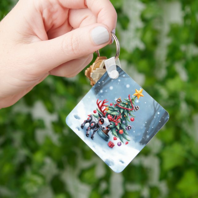 Chaveiro Ciberpunk Reindeer bonito com Árvore de Natal (Mão)