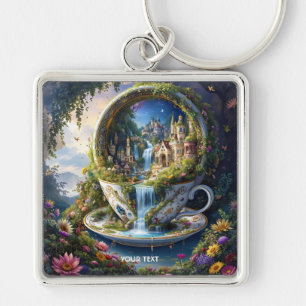 Chaveiro Cidade de Xícara Ornamentada de Fantasia Fofa