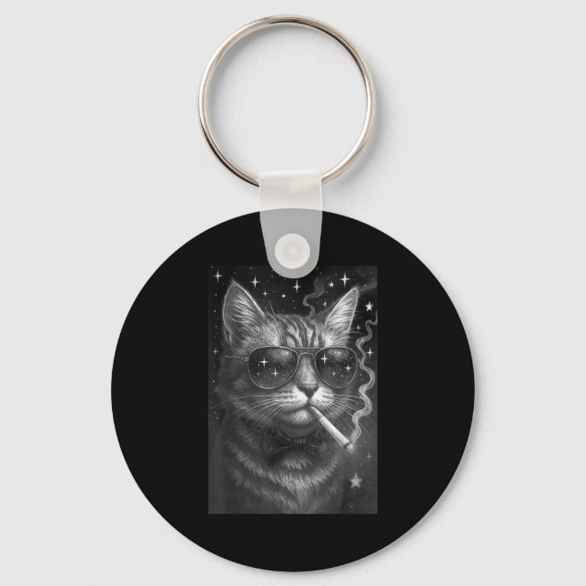 Chaveiro Cigarro Gato Engraçado Fumar Gato Estúpido Bra (Frente)