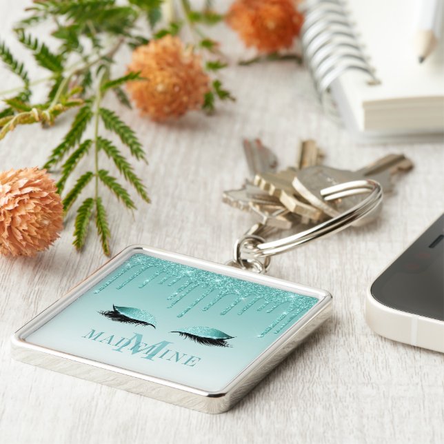 Chaveiro Cílios Glitter Azul Moderno Fashion (Lateral)