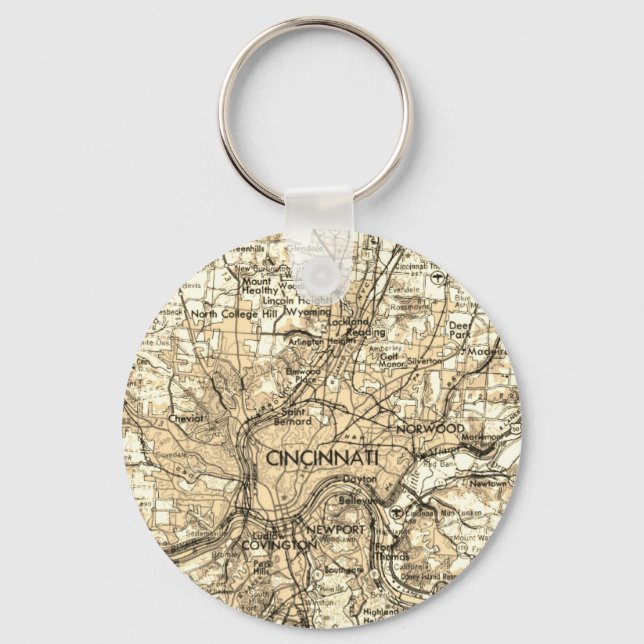 Chaveiro Cincinnati Ohio Vintage Map (Frente)