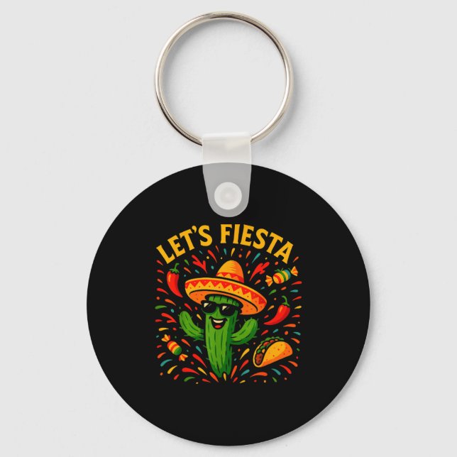Chaveiro Cinco de maio festa mexicana de cactus engraçada v (Frente)