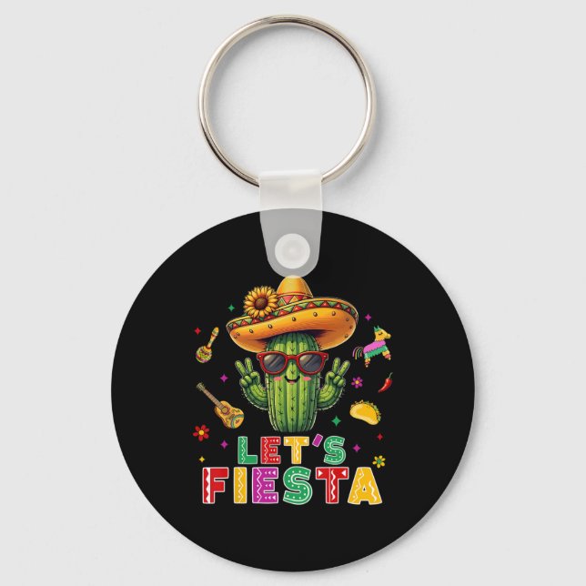 Chaveiro Cinco De Mayo Cacto Mexicano Engraçado Vamos Festa (Frente)