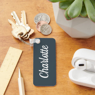 Chaveiro Cinza Carvão e Nome Personalizado Branco