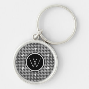 Chaveiro Cinza com Houndstooth de Destaque de Silver