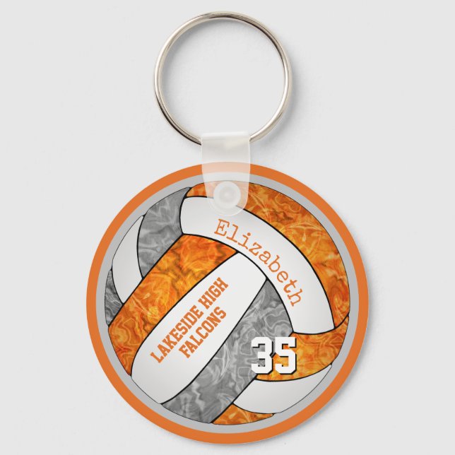 Chaveiro cinza de laranja cor nome personalizado voleibol (Frente)