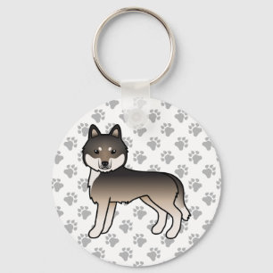 Chaveiro Cinza de Lobo Escuro Siberiano Husky Cartoon Cão e