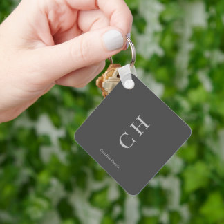 Chaveiro Cinza de Nome e Iniciais Personalizados Modernos