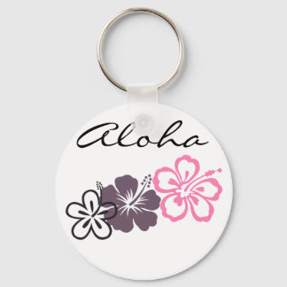 Chaveiro cinza e hibisco rosa tema havaiano