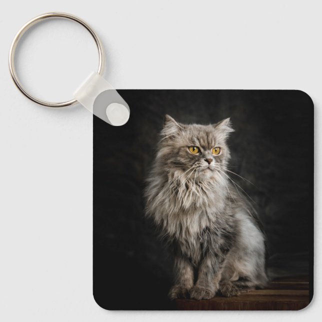 Chaveiro Cinza Fluffy Cat (Frente)