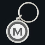 Chaveiro Cinza inicial de monograma moderno<br><div class="desc">Chaveiro de monograma moderno com inicial de monograma em cinza e branco.</div>