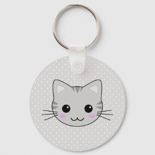Chaveiro Cinza Kawaii Cute por Cartoon Gato