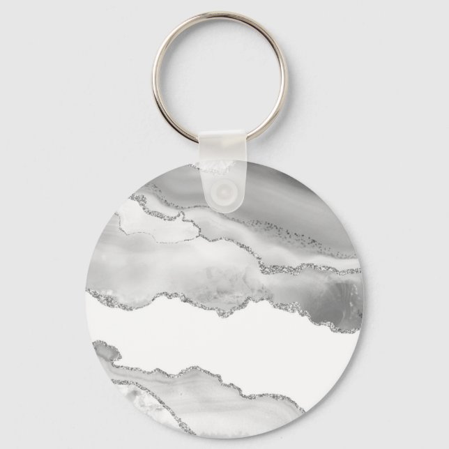 Chaveiro Cinza Marble Branco Agate Simples Silver Gliter (Frente)