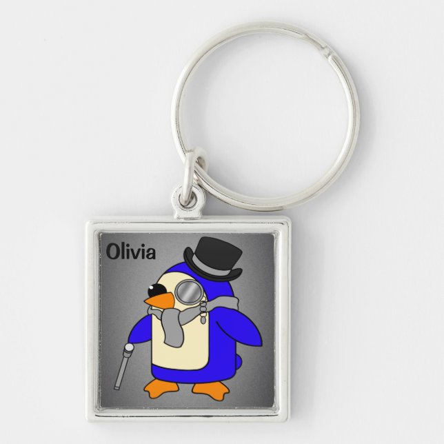 Chaveiro Cinza neutra de pinguim de desenho animado bonito (Frente)