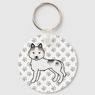 Chaveiro Cinza Piebald Siberian Husky Cartoon Dog & Paws