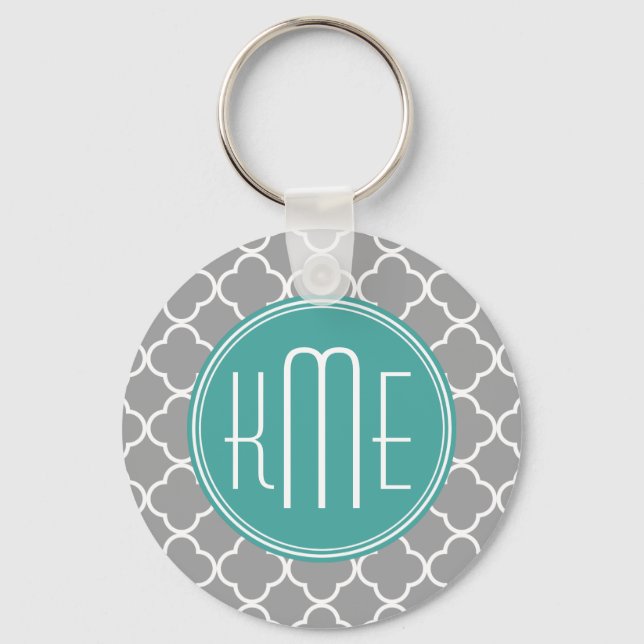 Chaveiro Cinza Quatrefoil com Monograma de Casa Personaliza (Frente)