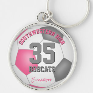 Chaveiro cinza rosa com nome de futebol