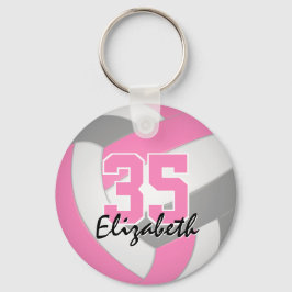 Chaveiro cinza rosa fofinho personalizado de voleibol