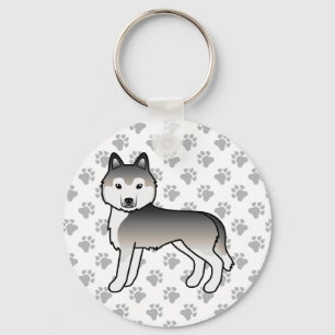 Chaveiro Cinza Siberian Husky Cartoon Dog & Paws