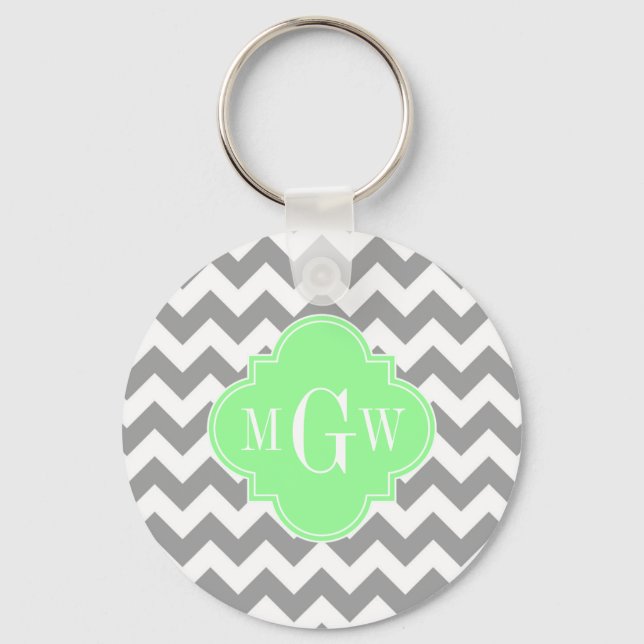 Chaveiro Cinza Whevron Mint Quatrefoil 3 Monograma (Frente)