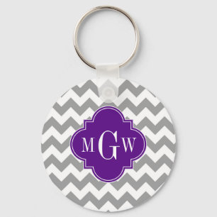Chaveiro Cinza Whevron Purple Quatrefoil 3 Monograma