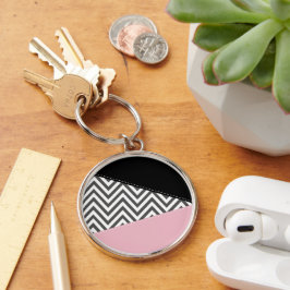 Chaveiro Cinza Zigzag, Cinza Chevron, Zigzag Patterno, Rosa