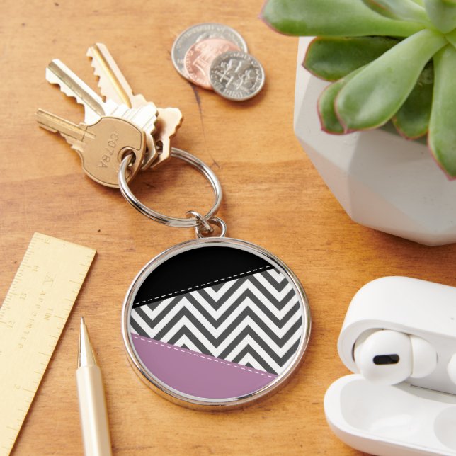 Chaveiro Cinza Zigzag, Cinza Chevron, Zigzag Patterno, Roxo (Mesa)