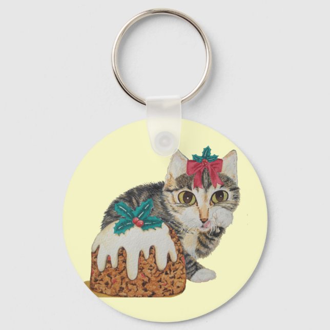 Chaveiro cinzas de gatinhos fofos lendo natal (Frente)