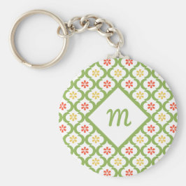 Chaveiro Cinzas e Monograma de Quatrefoil Verde Girly