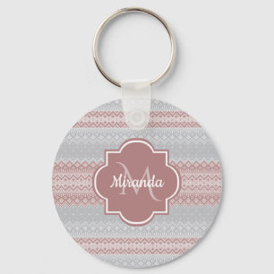 Chaveiro Cinzas e Monogramas, de cor rosa-escuro