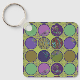 Chaveiro Círculo Abstrato Verde Roxo