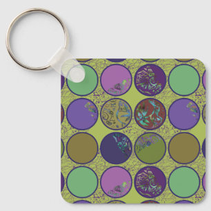 Chaveiro Círculo Abstrato Verde Roxo