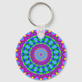 Chaveiro Círculo Caleidoscópio Trendy Zigzag Azul e Púrpura