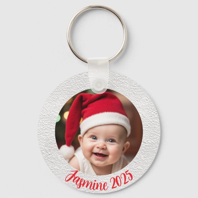 Chaveiro Círculo de alumínio personalizável Primeiro Natal  (Frente)