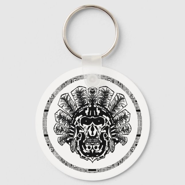 Chaveiro Círculo de Cabeça de Guerreiro Asteca (Frente)