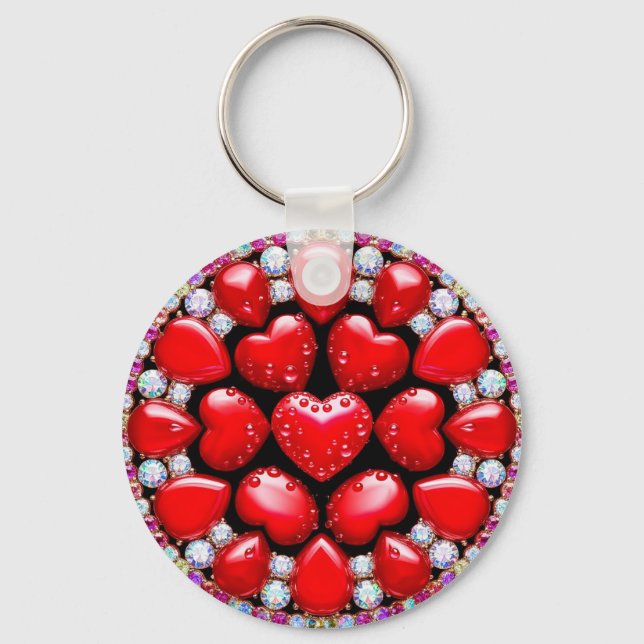 Chaveiro Círculo de Joias Coração Vermelho (Frente)