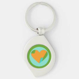Chaveiro Círculo Laranja Verde Água-Marinha Coração Abstrat