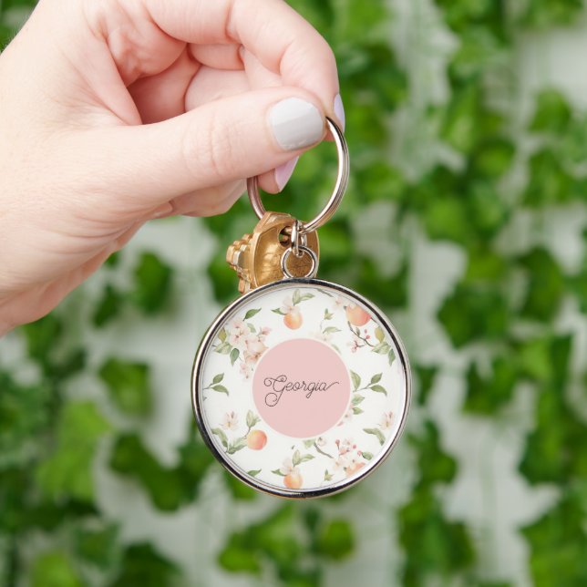 Chaveiro Círculo Rosa Floral Fruta Coração Pêssego da Geórg (Mão)