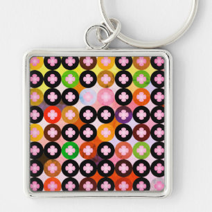Chaveiro Círculos Multicoloridos Legais & Trevos Rosa