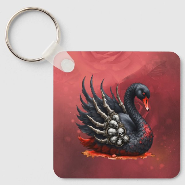 Chaveiro Cisne Negro de Ossos – Elegância Gótica (Frente)