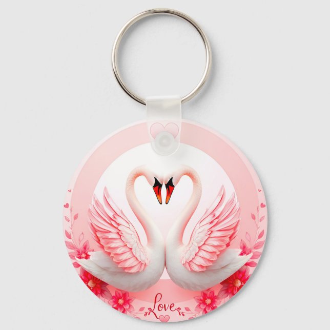 Chaveiro Cisnes Românticos com Acentos Florais (Frente)