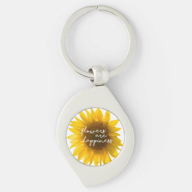 Chaveiro Citação do girassol "flores são felicidade" (Frente)