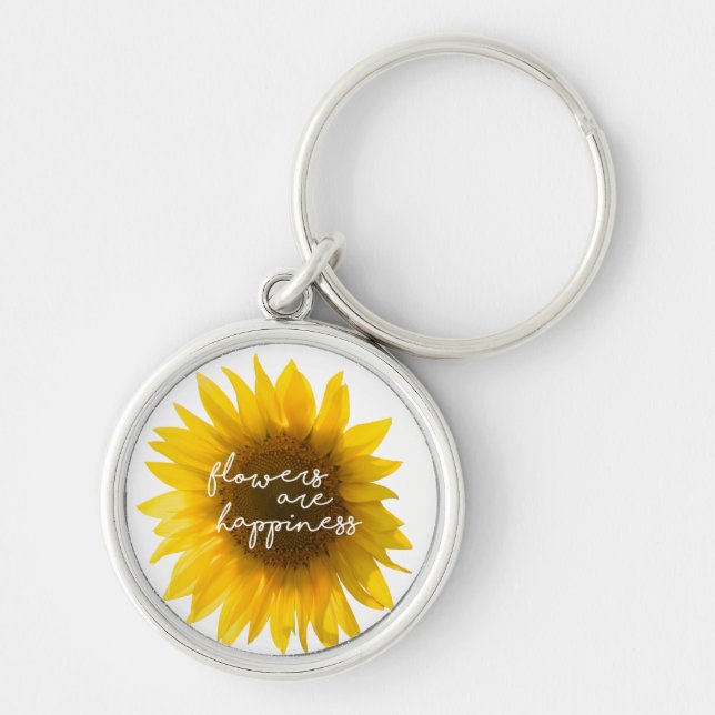 Chaveiro Citação do girassol "flores são felicidade" (Frente)