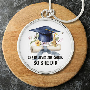 Chaveiro Citação Floral Personalizada de Graduação Inspirad