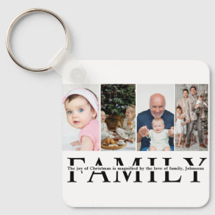 Chaveiro Citação moderna de Natal para família com 4 fotos 