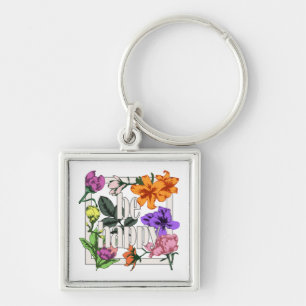 Chaveiro Citação positiva Ser Feliz e flores de jardim