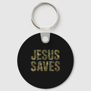 Chaveiro Citação Vintage Fé Cristã Jesus Salva Camo