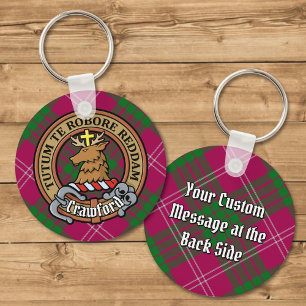 Chaveiro Clan Crawford Crest sobre Tartan