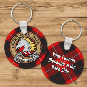 Chaveiro Clan Cunningham Crest sobre Tartan