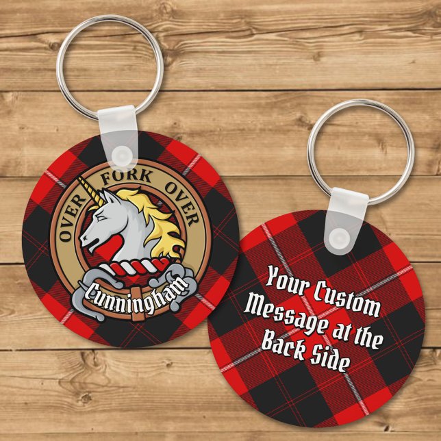 Chaveiro Clan Cunningham Crest sobre Tartan (Criador carregado)